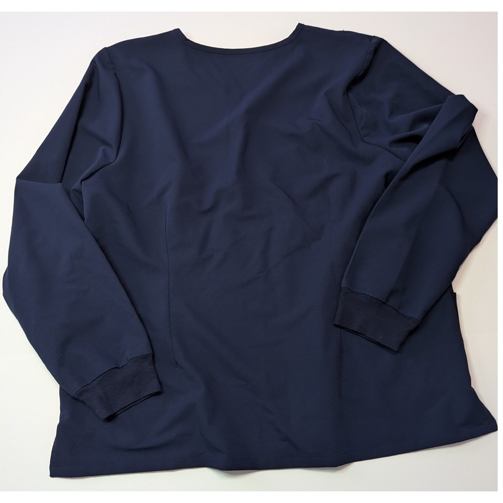 Mandala Scrub Top Womens 2XL Navy Blue Excellent Equa-Tek Long Sleeve Notched V - Picture 3 of 3